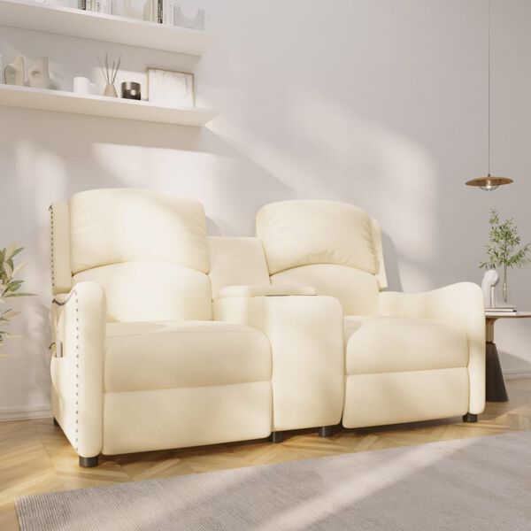 vidaXL Πολυθρόνα Μασάζ Διθέσια με Ποτηροθήκη Ανακλ. Κρεμ Υφασμάτινη