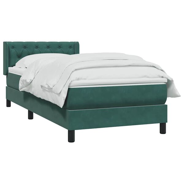 vidaXL Box Spring κρεβάτι με στρώμα σκούρο πράσινο 80x220εκ. Βελούδινο