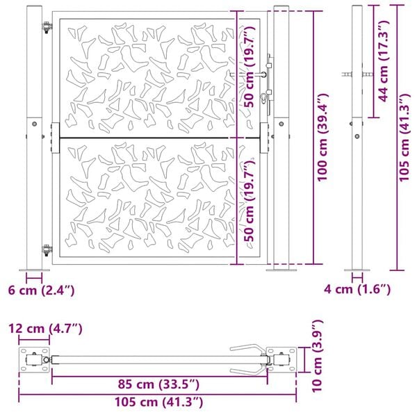 vidaXL Πύλη κήπου 105x105 cm από χάλυβα με φύλλα καιρικές συνθήκες