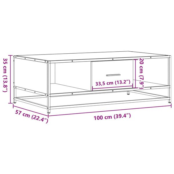 vidaXL Τραπεζάκι Σαλονιού Γκρι Sonoma 100x57x35 εκ Επεξ Ξύλο + Μέταλλο