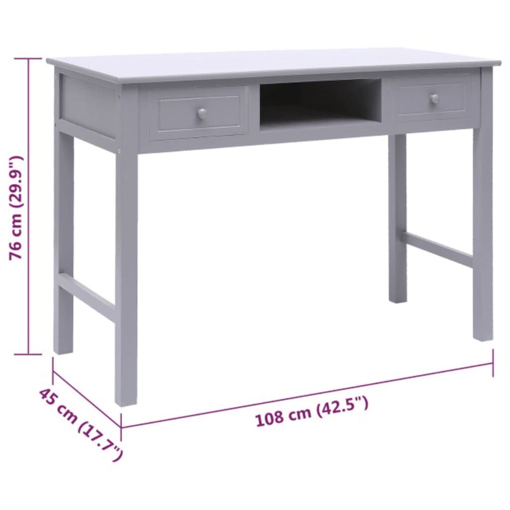vidaXL Γραφείο Γκρι 108 x 45 x 76 εκ. από Μασίφ Ξύλο Παυλώνιας