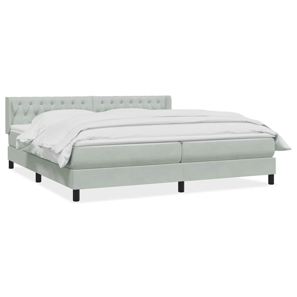 vidaXL Κρεβάτι Boxspring με Στρώμα Ανοιχτό Γκρι 180x210 εκ. Βελούδινο