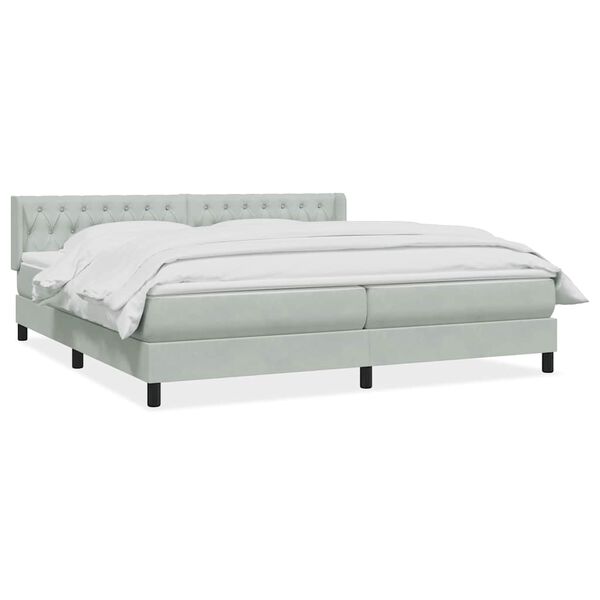 vidaXL Κρεβάτι Boxspring με Στρώμα Ανοιχτό Γκρι 180x210 εκ. Βελούδινο