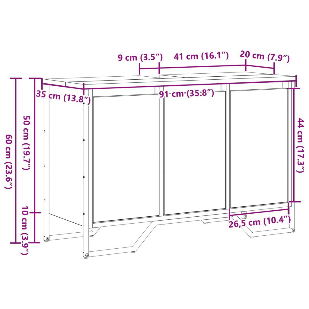 vidaXL ντουλάπι νιπτήρα μασίφ δρυός 91x35x60 εκ επεξεργασμένο ξύλο