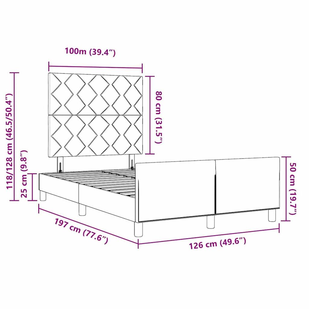 vidaXL Σκελετός Κρεβατιού με κεφαλάρι Κρεμ 120 x 190 cm ύφασμα