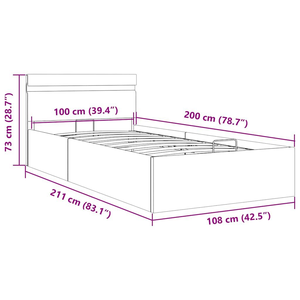 vidaXL Πλαίσιο Κρεβατιού με Αποθ. Χώρο/LED Taupe 100x200 εκ. Ύφασμα