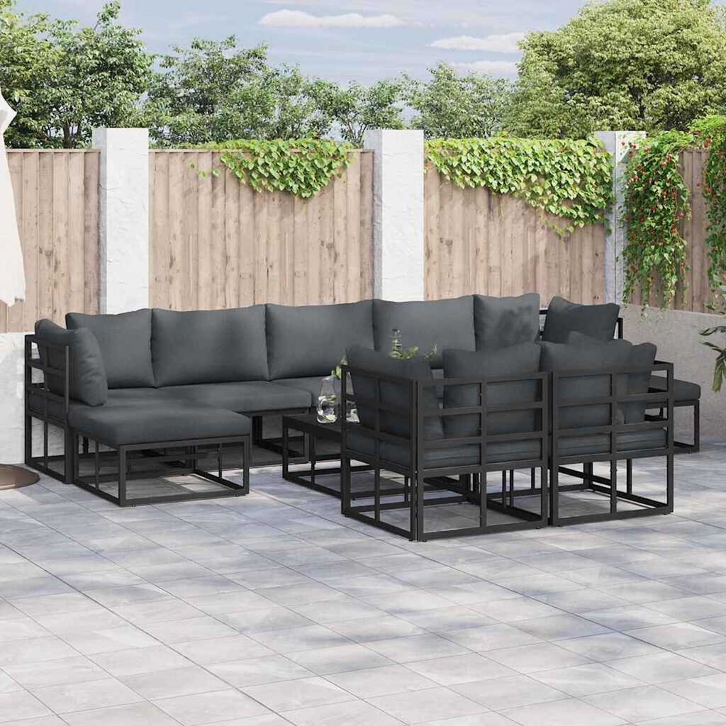 vidaXL Σετ Καναπέ Κήπου με μαξιλάρι 9 pcs Μαύρο Αλουμίνιο