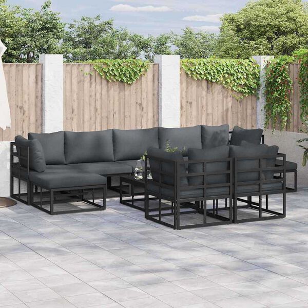 vidaXL Σετ Καναπέ Κήπου με μαξιλάρι 9 pcs Μαύρο Αλουμίνιο