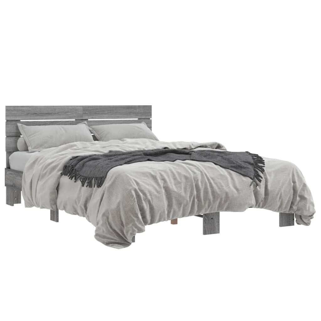 vidaXL Πλαίσιο Κρεβατιού Γκρι Sonoma 140x200 εκ. Επεξ. Ξύλο & Μέταλλο