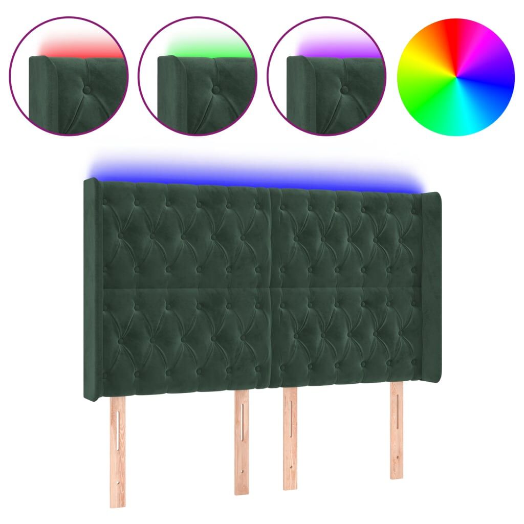 vidaXL Κεφαλάρι Κρεβατιού LED Σκούρο Πράσινο 163x16x118/128 εκ
