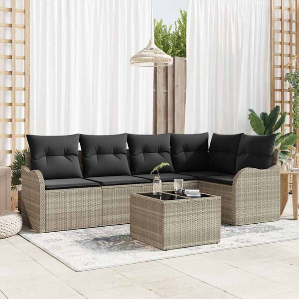 vidaXL Σετ Καναπέ Κήπου με μαξιλάρι 6 pcs Ανοιχτό γκρι Πολυ ράταν