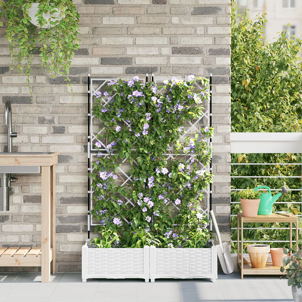 vidaXL Γλάστρα Κήπου με Στήριγμα 2 τεμ Λευκή 80x40x125.5 εκ