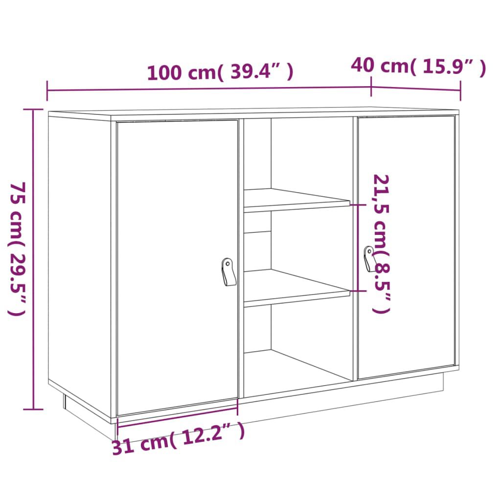 vidaXL Ντουλάπι Καφέ Μελί 100 x 4 x 75 εκ. από Μασίφ Ξύλο Πεύκου