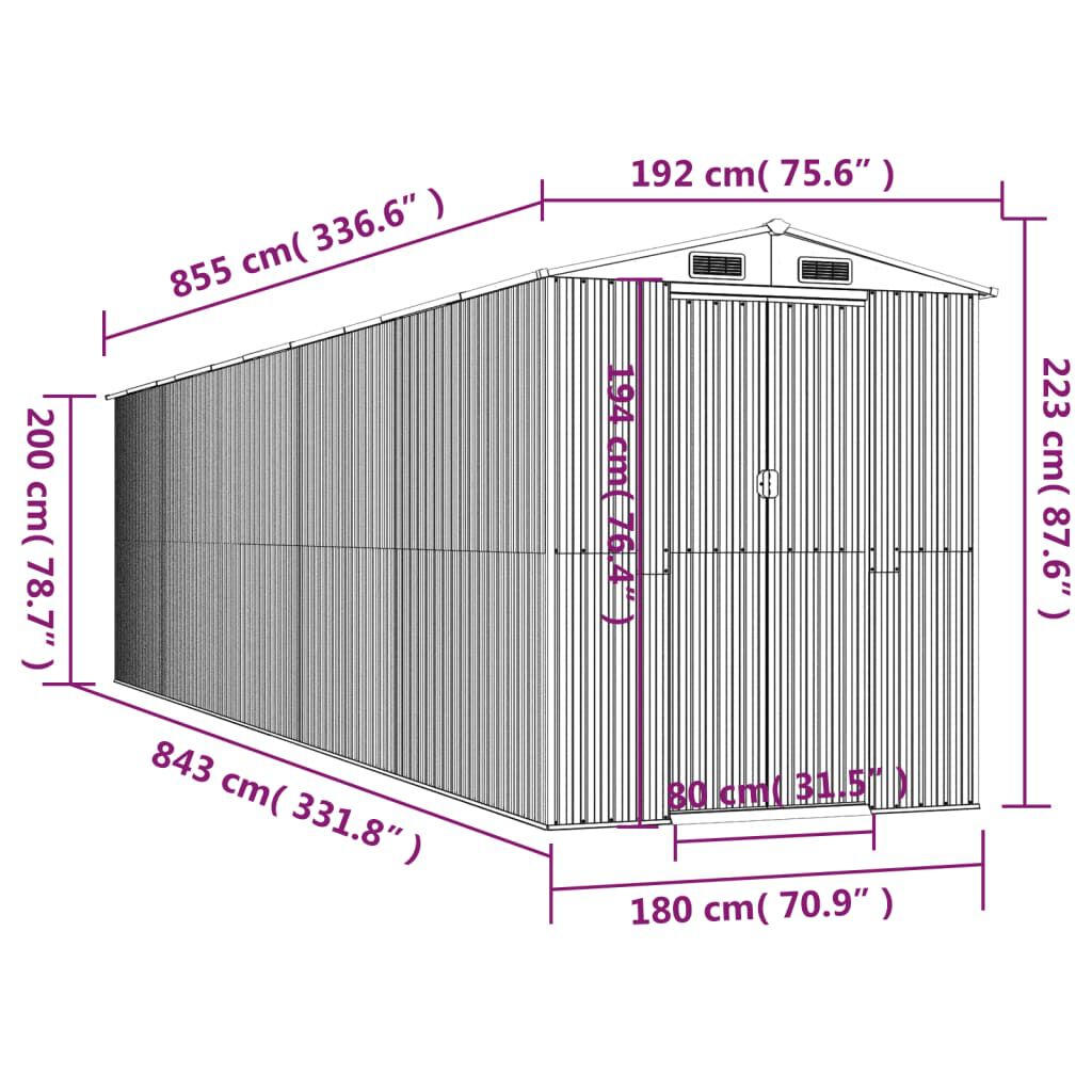 vidaXL Αποθήκη Κήπου Πράσινη 192x855x223 εκ. Γαλβανισμένο Ατσάλι