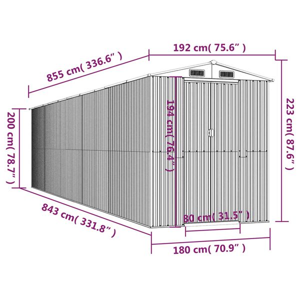 vidaXL Αποθήκη Κήπου Πράσινη 192x855x223 εκ. Γαλβανισμένο Ατσάλι