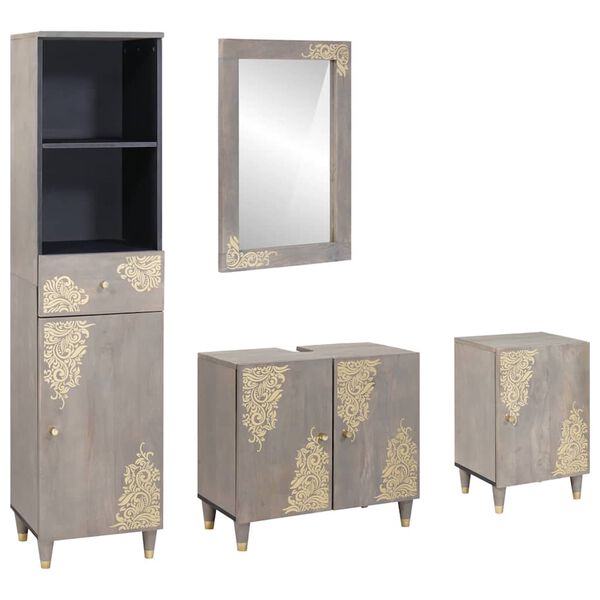 vidaXL Σετ Επίπλων Μπάνιου 4 pcs Γκρι Στερεό άγριο ξύλο μάνγκο