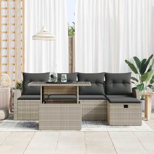 vidaXL Σετ Καναπέ Κήπου με μαξιλάρι 6 pcs Ανοιχτό γκρι Πολυ ράταν
