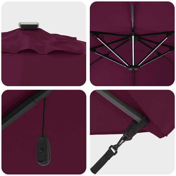 vidaXL Cantilever Roma Parasol με LEDs Μπορντώ 352x251x265 εκ. Αλουμίνιο