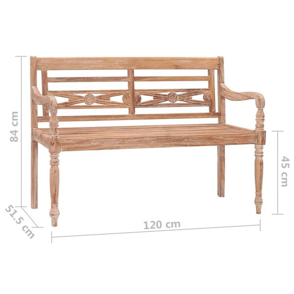 vidaXL Παγκάκι Batavia 120 εκ. Μασίφ Ξύλο Teak με Λευκό Φινίρισμα