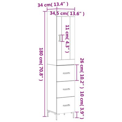 vidaXL Μπουφές Sonoma δρυς 34,5 x 34 x 180 εκ. από Επεξεργασμένο Ξύλο