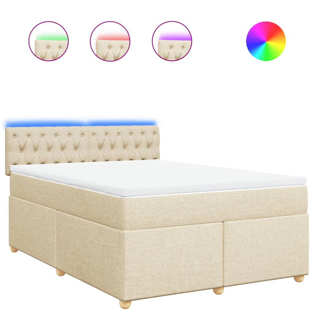 vidaXL Κρεβάτι Boxspring με Στρώμα Κρεμ 140x200 εκ. Υφασμάτινο