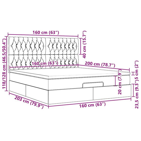 vidaXL Οθωμανικό κρεβάτι με στρώμα σκούρο γκρι 160x200cm ύφασμα