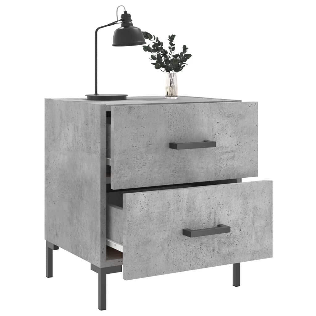 vidaXL Κομοδίνα 2 τεμ. Γκρι Σκυροδεμ. 40 x 35 x 47,5 εκ. Επεξεργ. Ξύλο