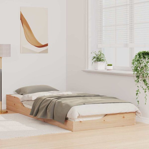 vidaXL Κρεβάτι δαπέδου Καφέ 90 x 220 cm Μασίφ ξύλο πεύκου