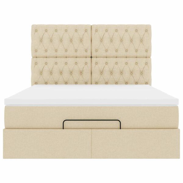 vidaXL Οθωμανικό κρεβάτι με στρώμα Cream 140x200cm ύφασμα