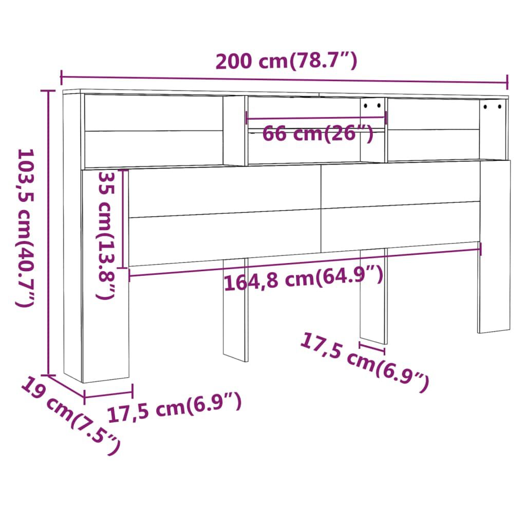 vidaXL Κεφαλάρι Με Αποθηκευτικό Χώρο Γκρι Sonoma 200 x 19 x 103,5 εκ.