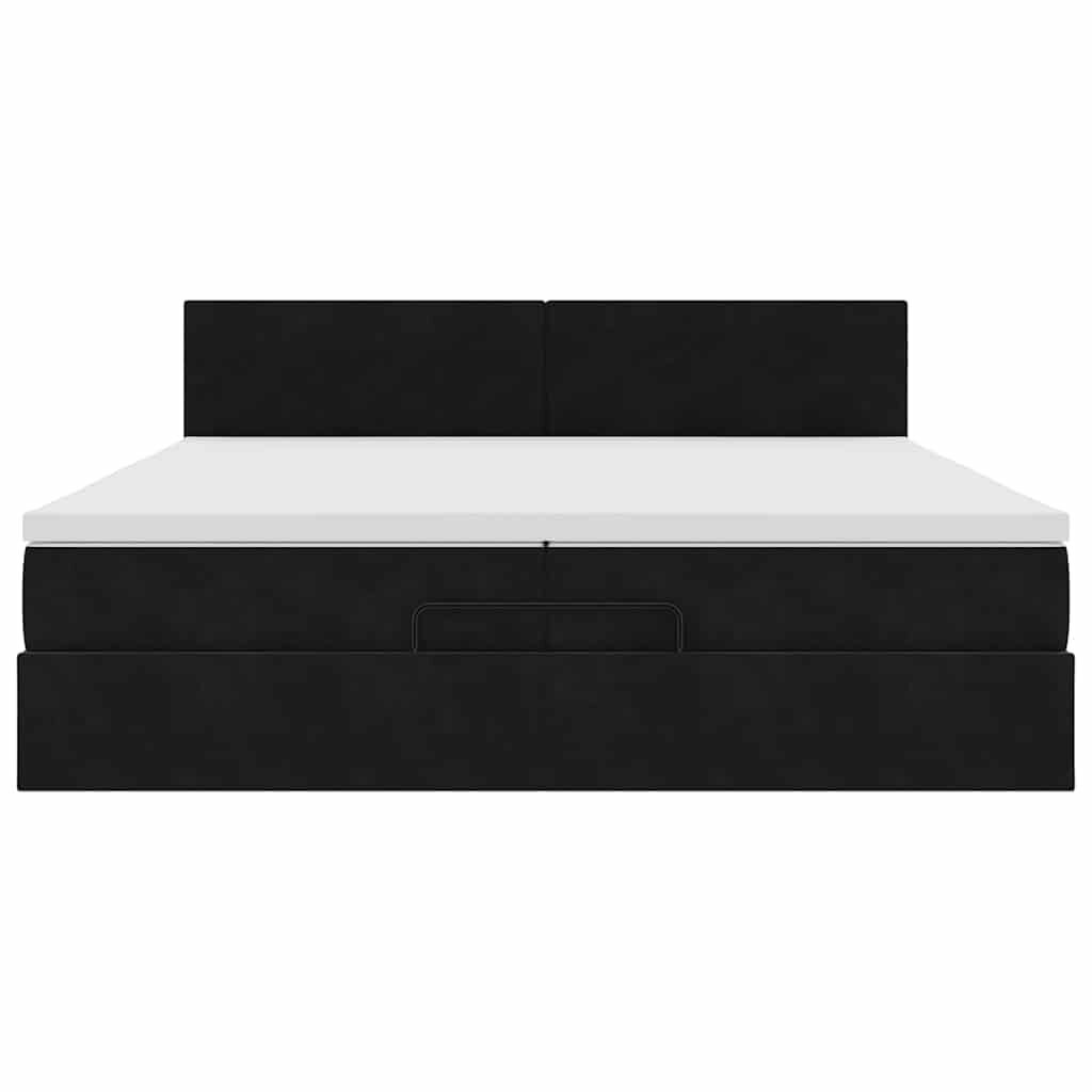 vidaXL Οθωμανικό κρεβάτι με στρώματα & LEDs Μαύρο 200x200cm Velvet