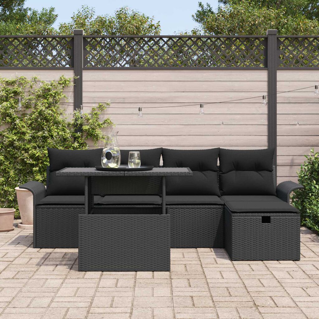vidaXL Σετ Καναπέ Κήπου με μαξιλάρι 6 pcs Μαύρο Πολυ ράταν