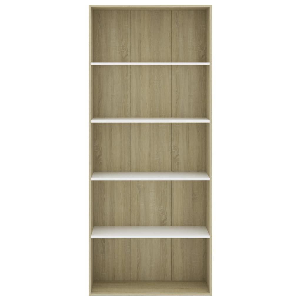 vidaXL Βιβλιοθήκη με 5 Ράφια Λευκό/Sonoma 80x30x189 εκ. Μοριοσανίδα