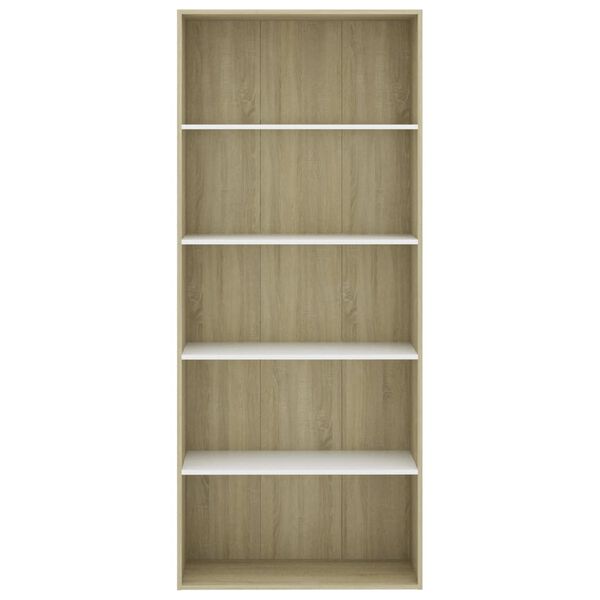 vidaXL Βιβλιοθήκη με 5 Ράφια Λευκό/Sonoma 80x30x189 εκ. Μοριοσανίδα