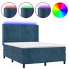 vidaXL Κρεβάτι Boxspring με Στρώμα & LED Σκ. Μπλε 140x200εκ. Βελούδινο