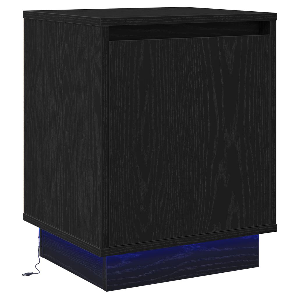 vidaXL Κομοδίνο με LED Φώτα Μαύρο 39x34,5x50 εκ.