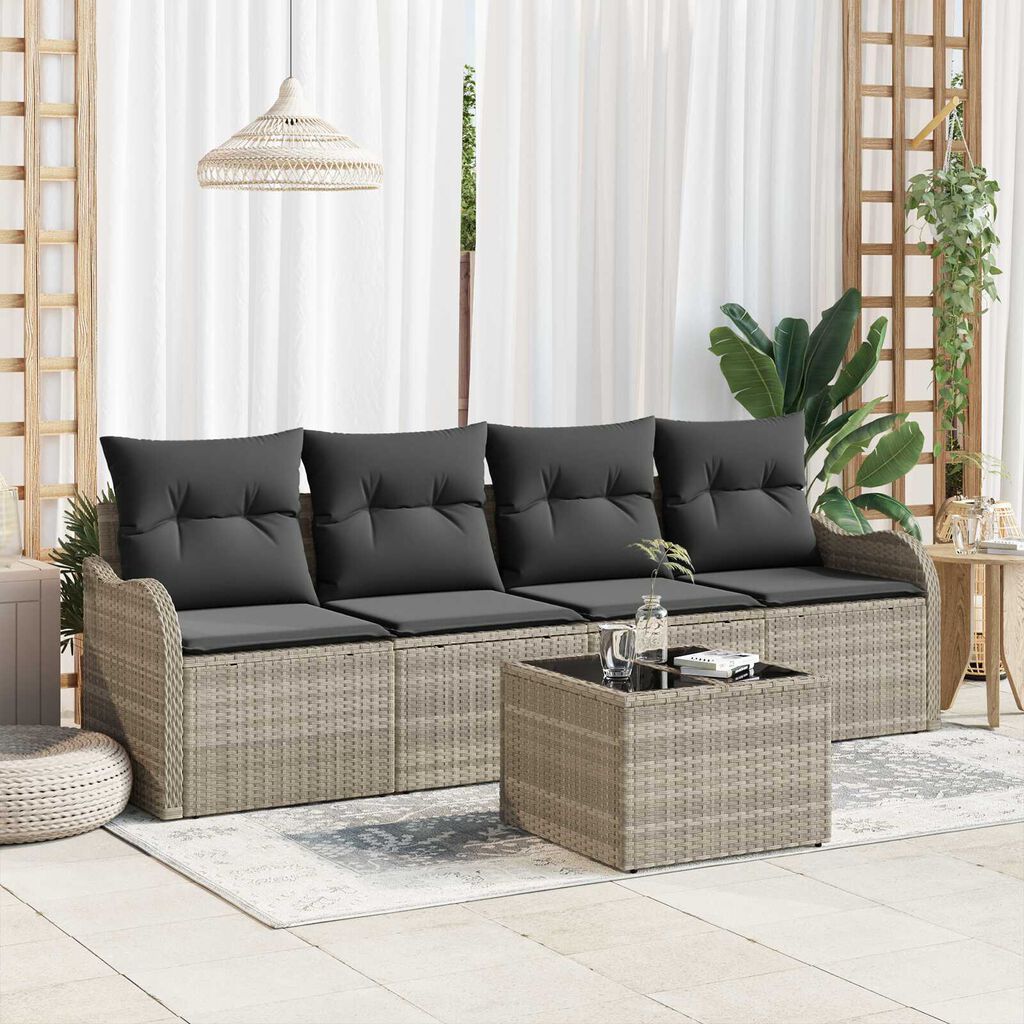 vidaXL Σετ Καναπέ Κήπου 5 pcs Ανοιχτό γκρι Πολυ ράταν