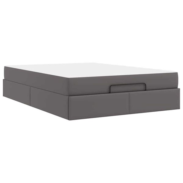 vidaXL Σκελετός κρεβατιού με στρώμα Γκρι 140 x 190 cm Τεχνητό δέρμα