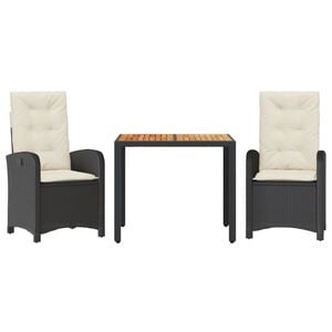 vidaXL Σετ Τραπεζαρίας Κήπου 3 τεμ. Μαύρο Συνθετικό Ρατάν με Μαξιλάρια