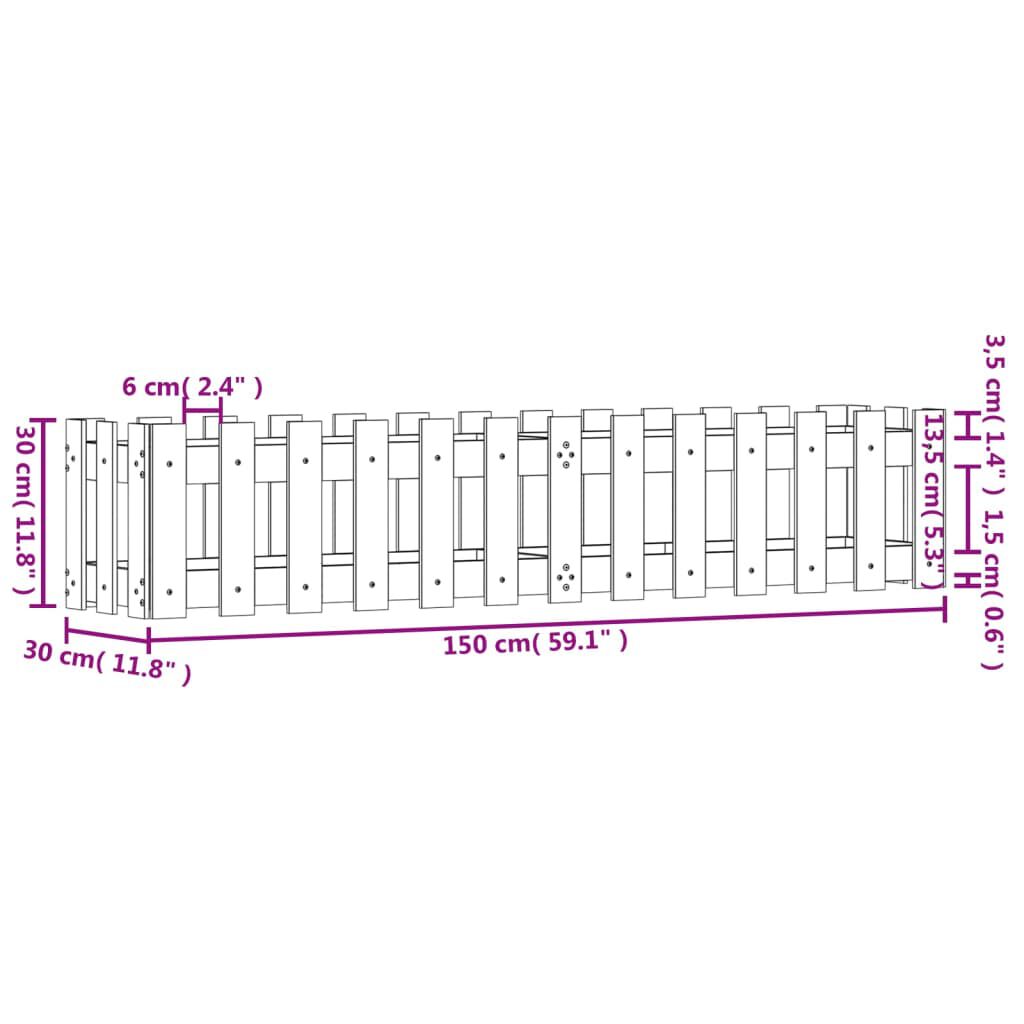 vidaXL Ζαρντινιέρα Υπερυψωμένη Φράχτης 150x30x30 εκ Μασίφ Ψευδοτσούγκα