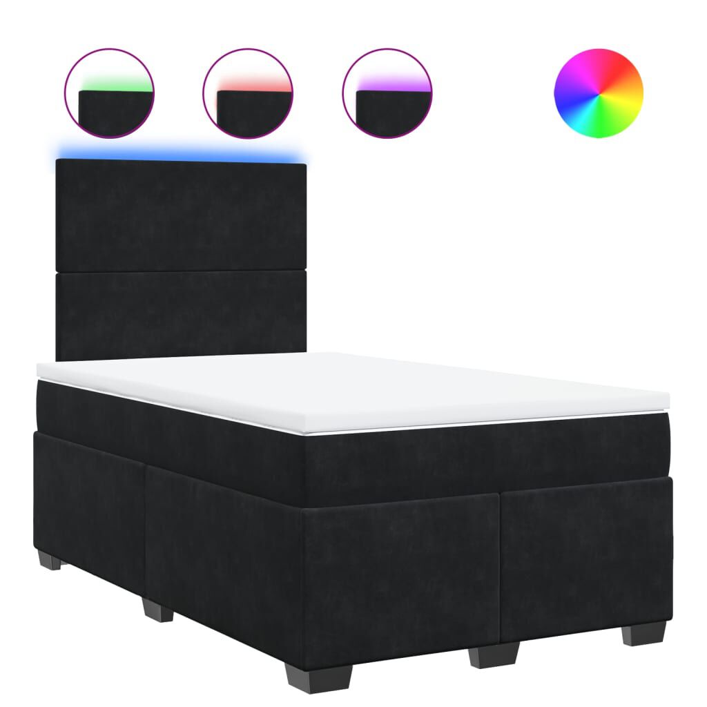 vidaXL Κρεβάτι Boxspring με Στρώμα Μαύρο 120 x 200 εκ. Βελούδινο