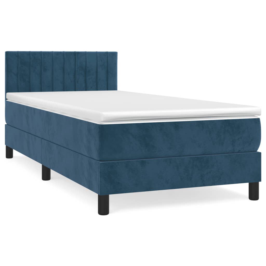 vidaXL Κρεβάτι Boxspring με Στρώμα Σκούρο Μπλε 90x200 εκ. Βελούδινο