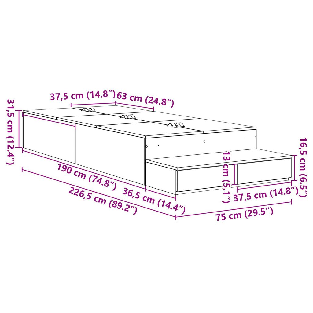 vidaXL κρεβάτι αποθήκευσης σε παλιό ξύλο 75x190 εκ.