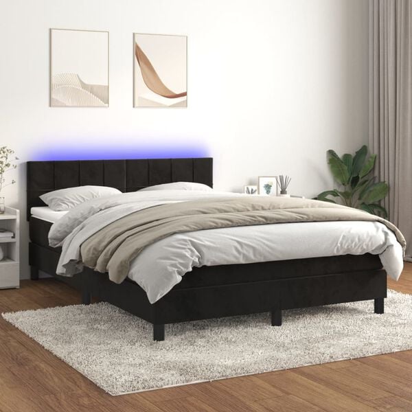vidaXL &Kappa;&rho;&epsilon;&beta;ά&tau;&iota; Boxspring &mu;&epsilon; &Sigma;&tau;&rho;ώ&mu;&alpha; & LED &Mu;&alpha;ύ&rho;&omicron; 140x190 &epsilon;&kappa;. &Beta;&epsilon;&lambda;&omicron;ύ&delta;&iota;&nu;&omicron;