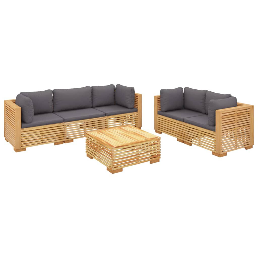 vidaXL Σαλόνι Κήπου Σετ 6 Τεμαχίων από Μασίφ Ξύλο Teak με Μαξιλάρια