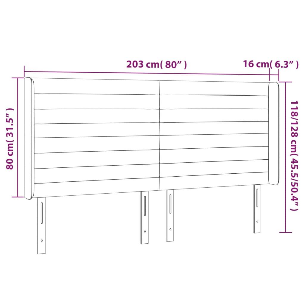 vidaXL Κεφαλάρι Κρεβατιού LED Σκούρο Γκρι 203x16x118/128εκ. Υφασμάτινο