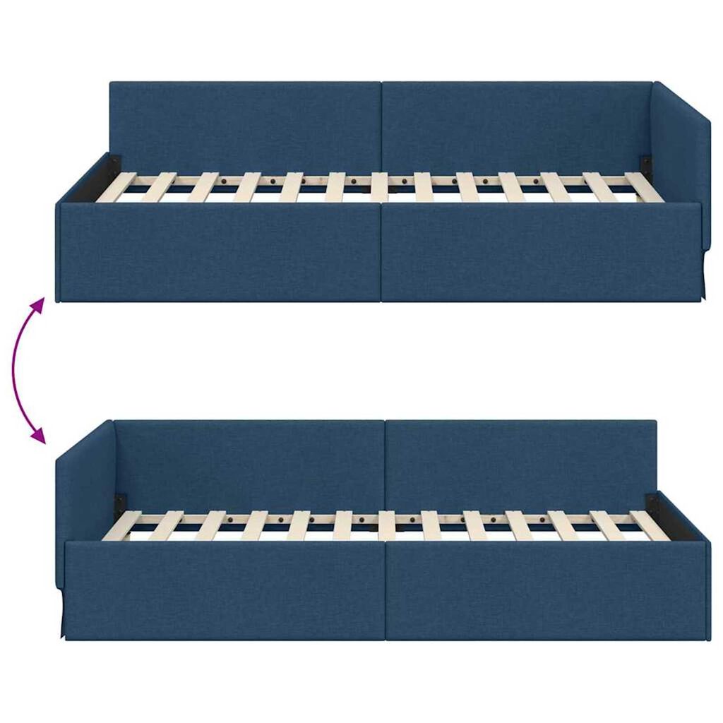 vidaXL Κρεβάτι Γωνίας Μπλε 90 x 200 cm Ύφασμα και Έργο ξύλου