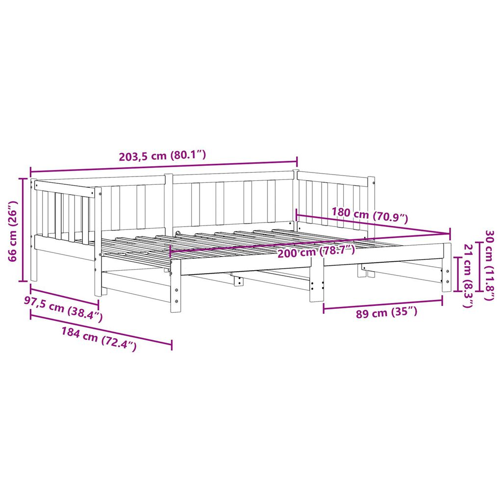 vidaXL κρεβάτι ημέρας με κρεβάτι κάτω καφέ 180x200 εκ. Μασίφ ξύλο πεύκου