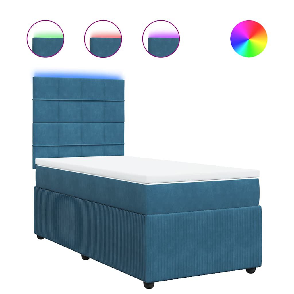 vidaXL Κρεβάτι Boxspring με Στρώμα Μπλε 100x200 εκ. Βελούδινο