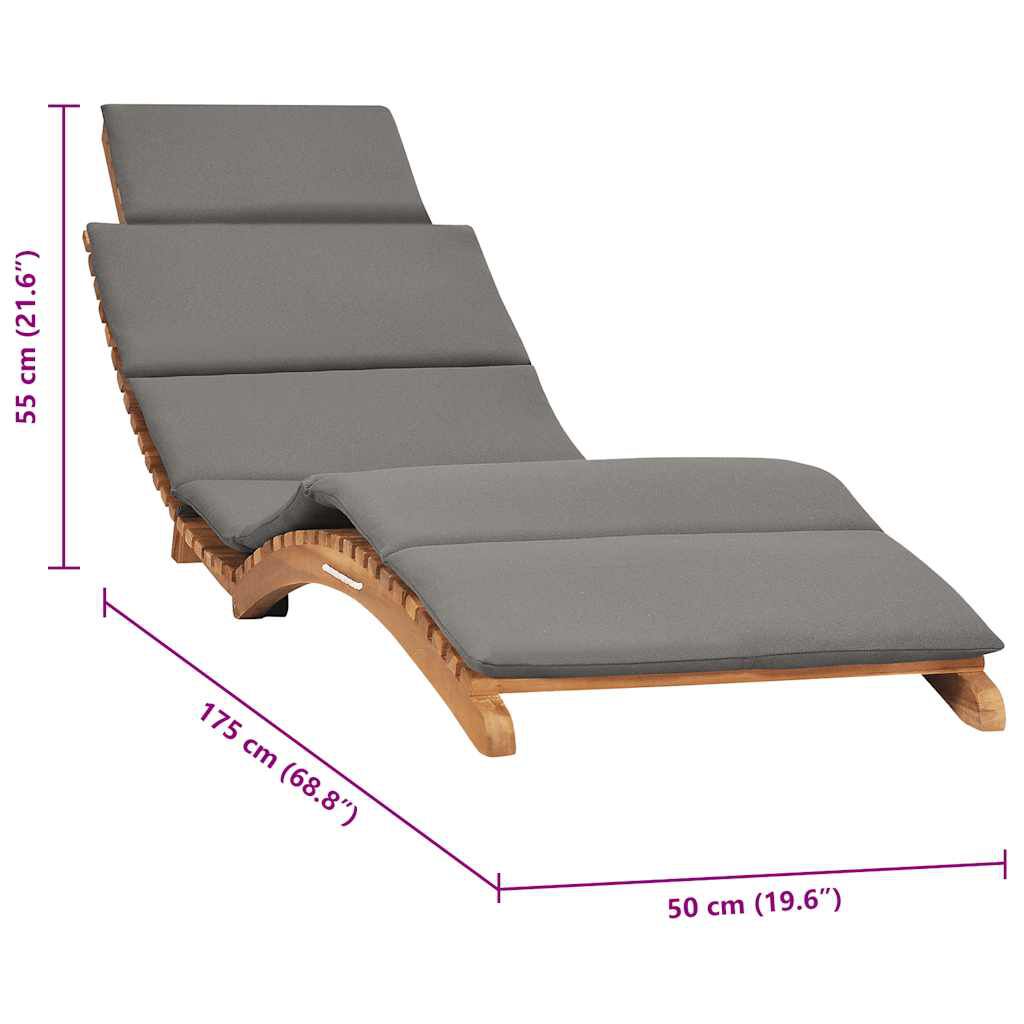 vidaXL Ξαπλώστρα Πτυσσόμενη από Μασίφ Ξύλο Teak με Σκ. Γκρι Μαξιλάρι